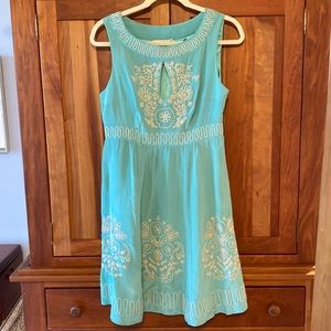 Nanette Lepore gorgeous teal silk dress with embroidery EUC